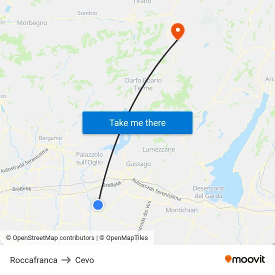 Roccafranca to Cevo map