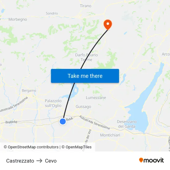 Castrezzato to Cevo map