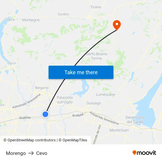 Morengo to Cevo map