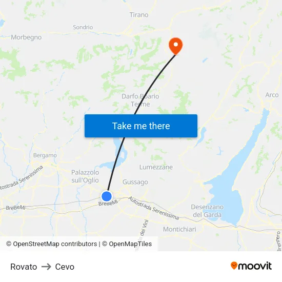 Rovato to Cevo map