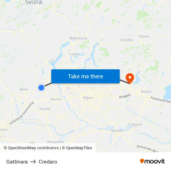 Gattinara to Credaro map