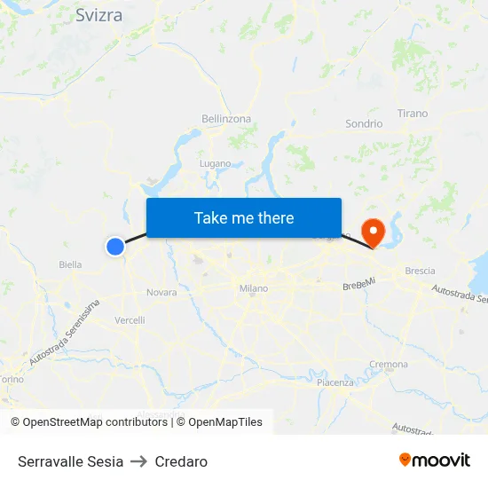 Serravalle Sesia to Credaro map