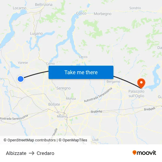 Albizzate to Credaro map