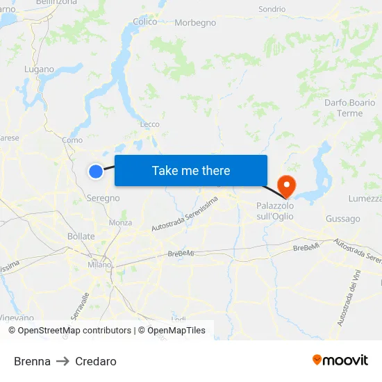 Brenna to Credaro map