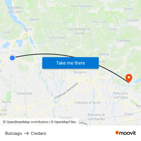 Bulciago to Credaro map