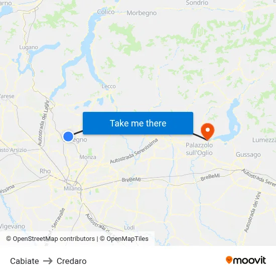 Cabiate to Credaro map