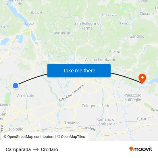 Camparada to Credaro map