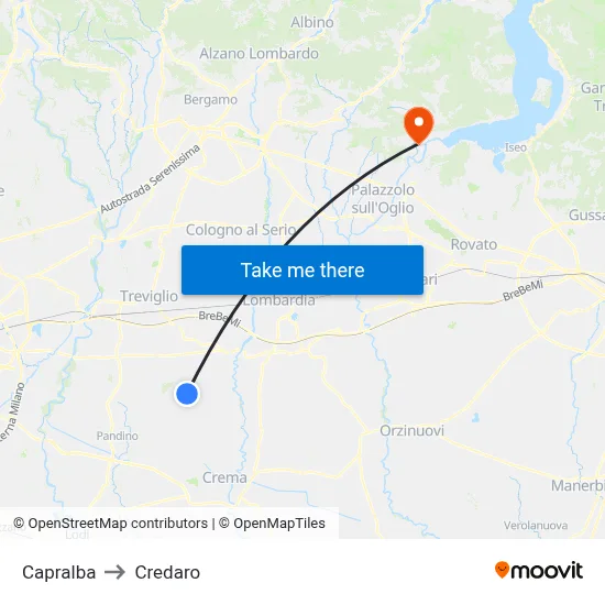 Capralba to Credaro map