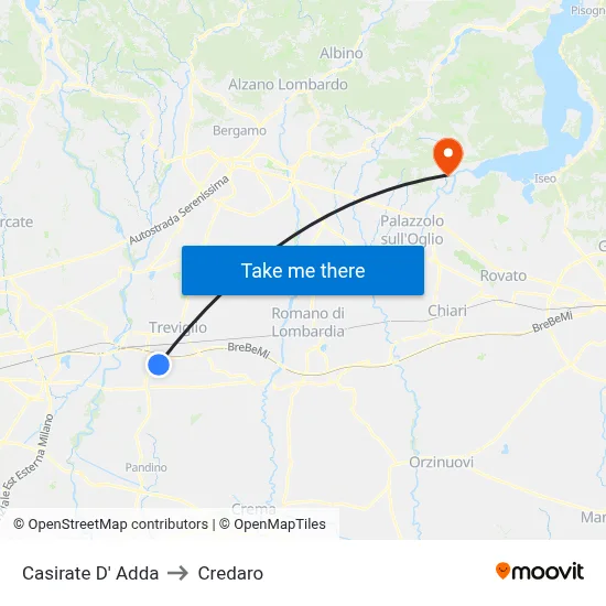 Casirate d'Adda to Credaro map