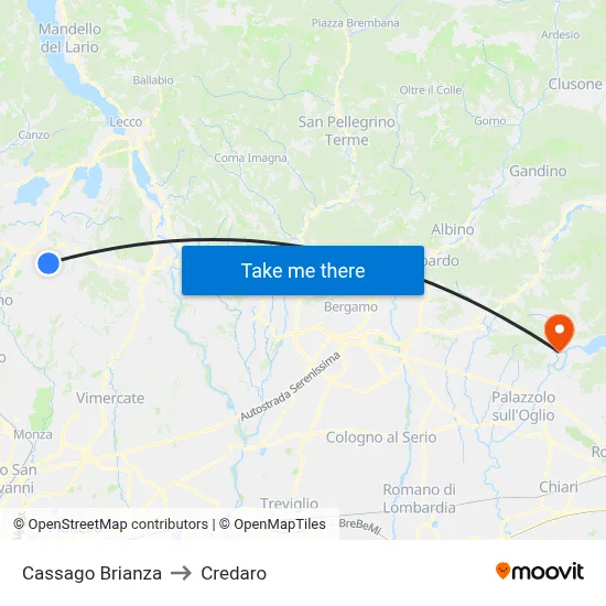 Cassago Brianza to Credaro map