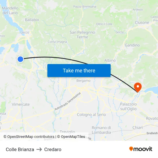 Colle Brianza to Credaro map
