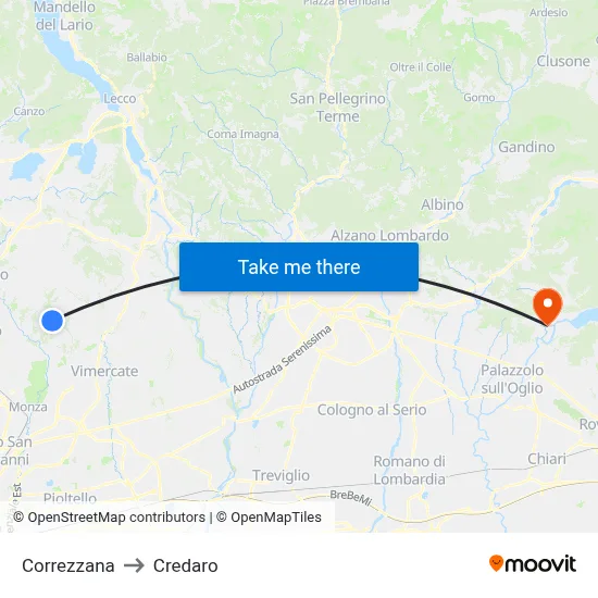 Correzzana to Credaro map