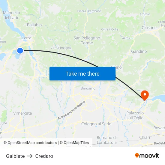 Galbiate to Credaro map