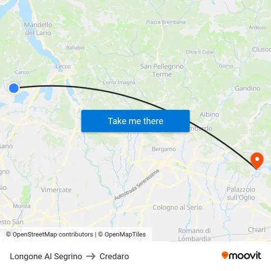 Longone Al Segrino to Credaro map