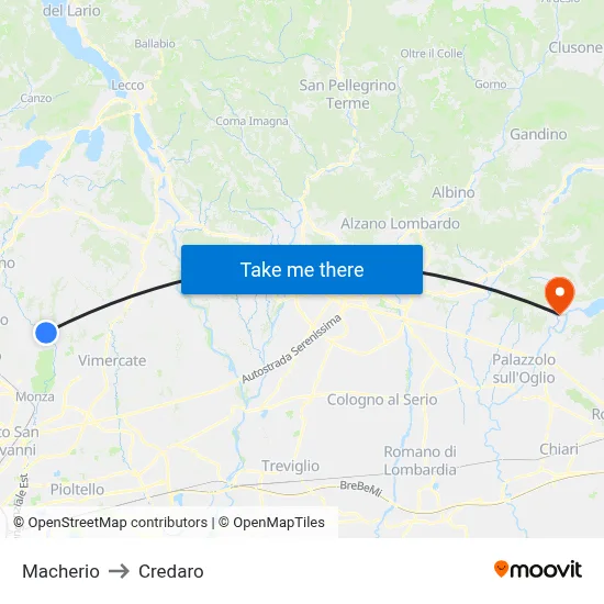 Macherio to Credaro map