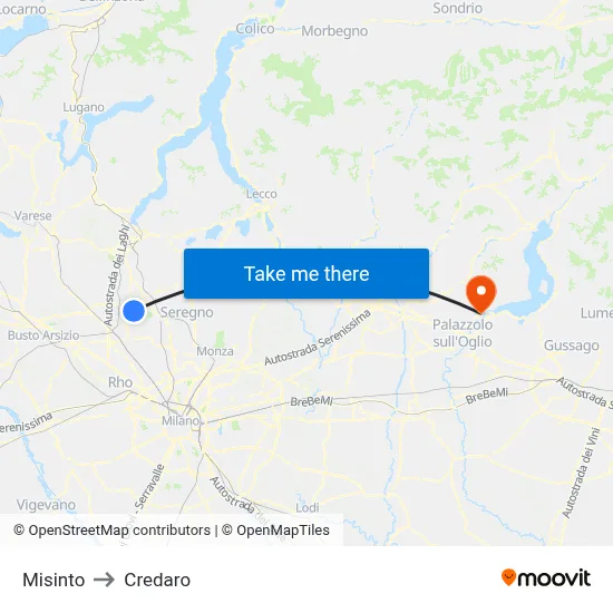 Misinto to Credaro map