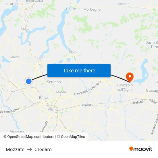 Mozzate to Credaro map