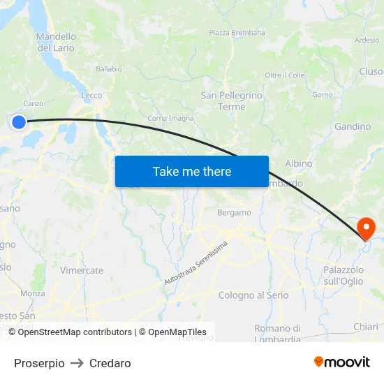 Proserpio to Credaro map