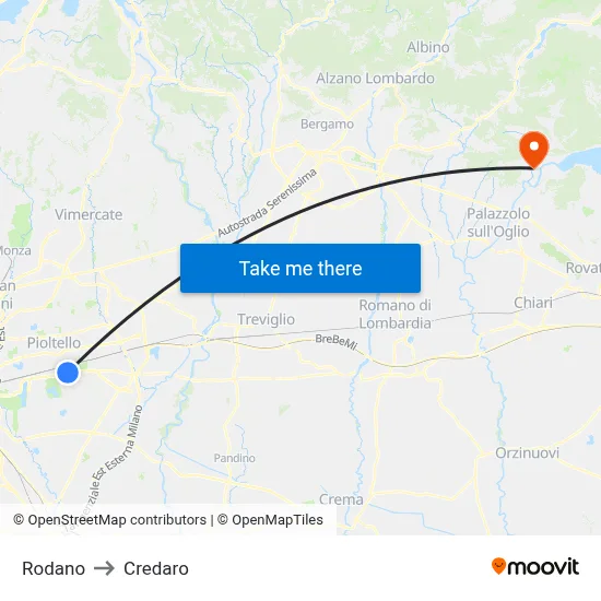 Rodano to Credaro map