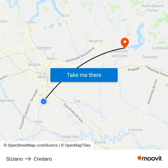 Siziano to Credaro map