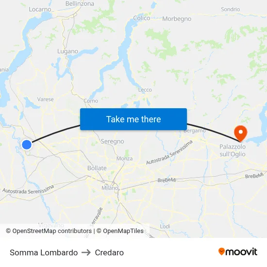 Somma Lombardo to Credaro map