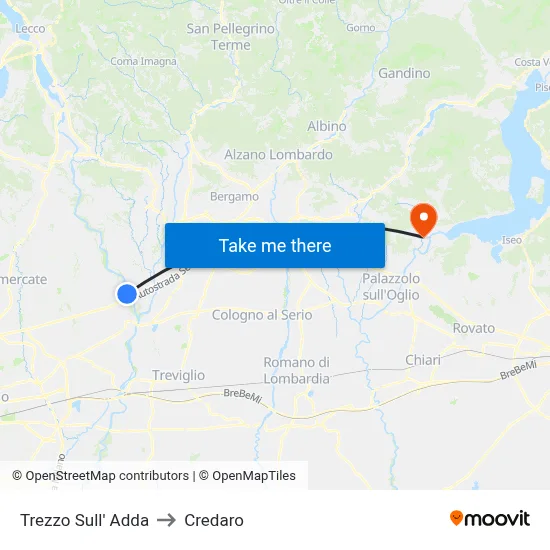 Trezzo Sull' Adda to Credaro map
