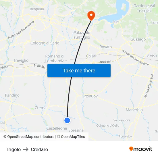 Trigolo to Credaro map
