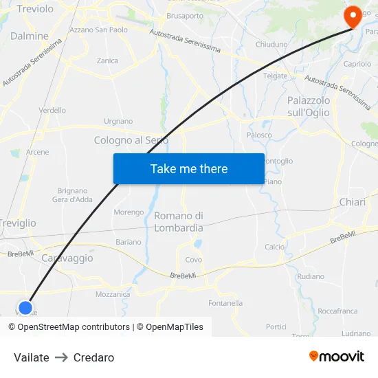 Vailate to Credaro map