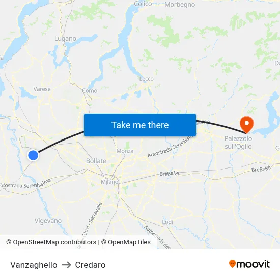 Vanzaghello to Credaro map