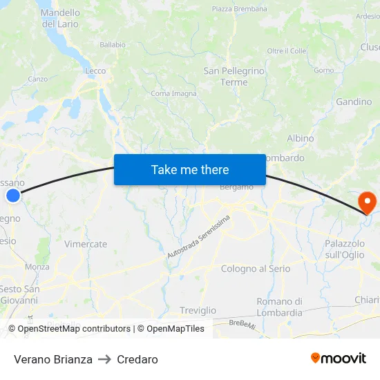 Verano Brianza to Credaro map
