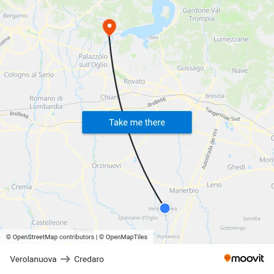 Verolanuova to Credaro map
