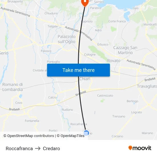 Roccafranca to Credaro map