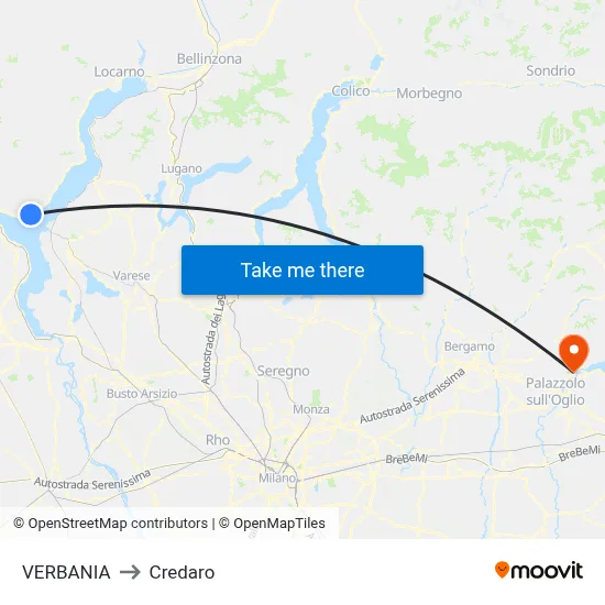 Verbania to Credaro map