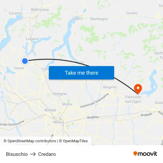 Bisuschio to Credaro map