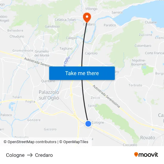 Cologne to Credaro map