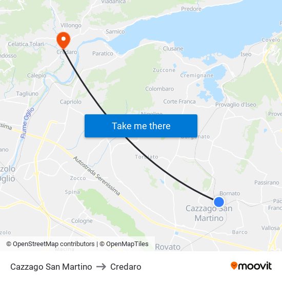 Cazzago San Martino to Credaro map