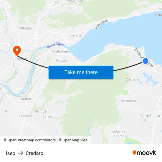 Iseo to Credaro map