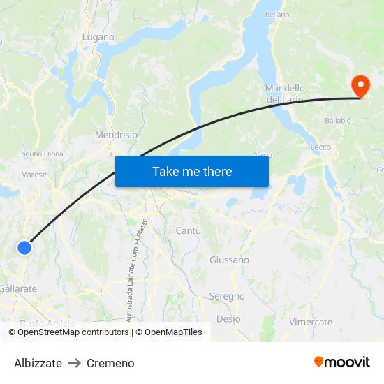 Albizzate to Cremeno map
