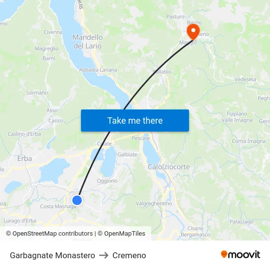 Garbagnate Monastero to Cremeno map