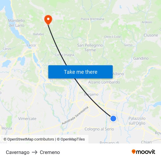 Cavernago to Cremeno map