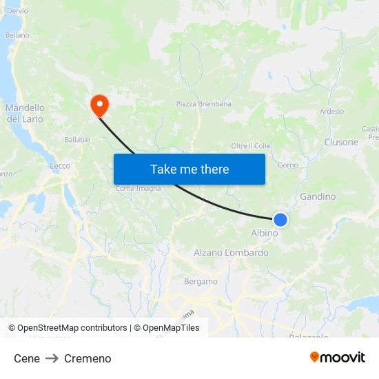 Cene to Cremeno map