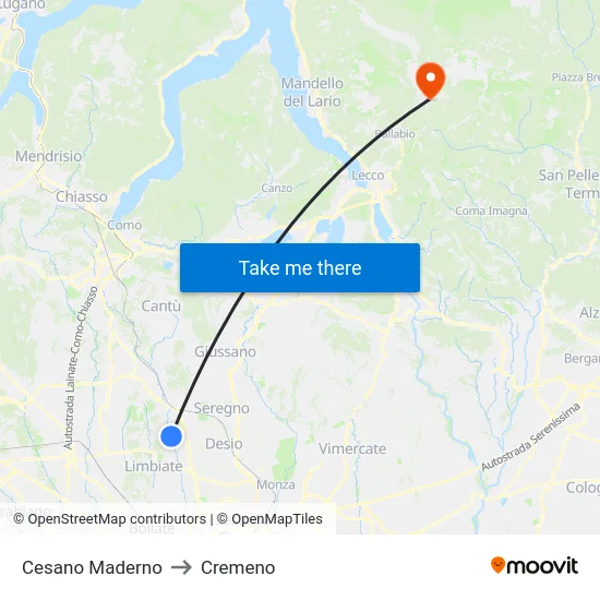 Cesano Maderno to Cremeno map