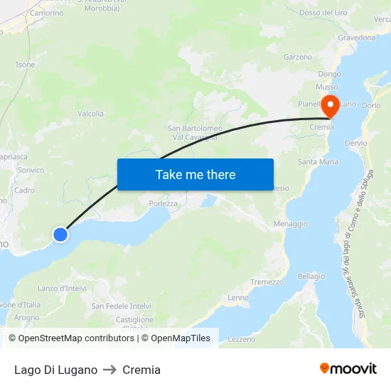 Lake of Lugano to Cremia map