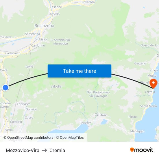 Mezzovico-Vira to Cremia map