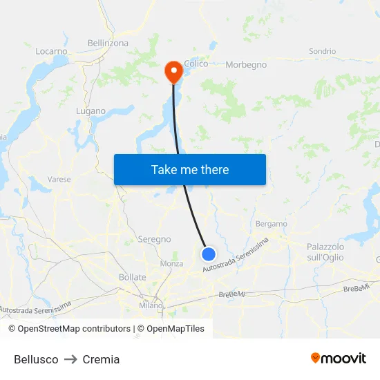 Bellusco to Cremia map
