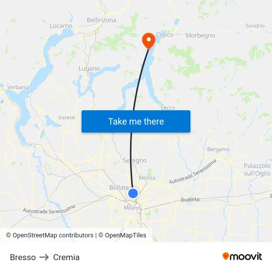 Bresso to Cremia map