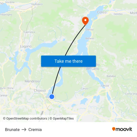 Brunate to Cremia map