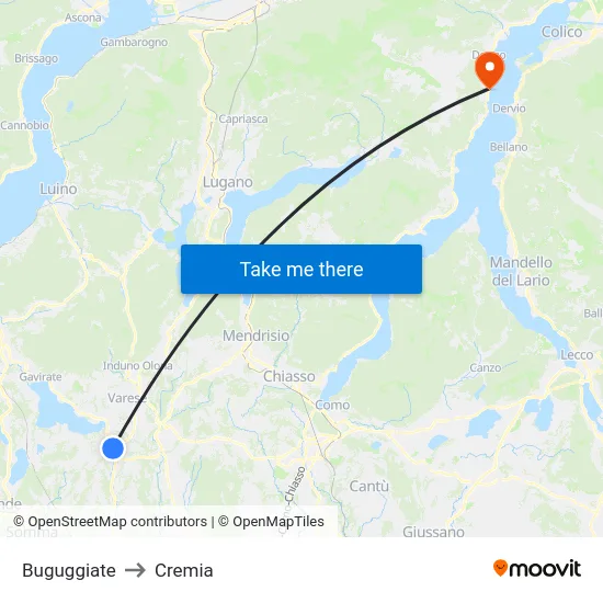 Buguggiate to Cremia map