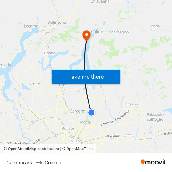 Camparada to Cremia map