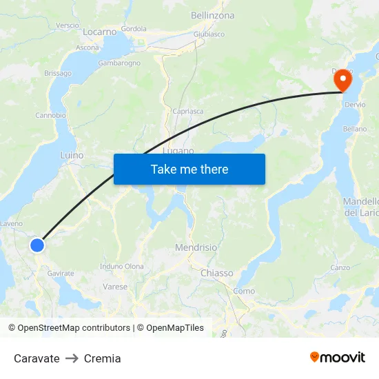 Caravate to Cremia map